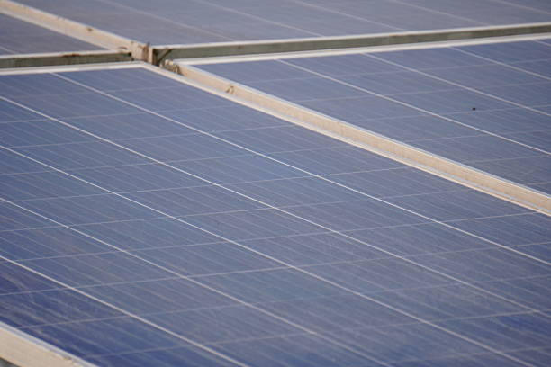 The solar cells on the solar panels in close up