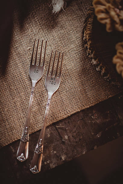 Engraved forks for bride and groom to eat wedding cake
