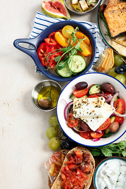 istock Mediterranean theme food table scene. 2208242454