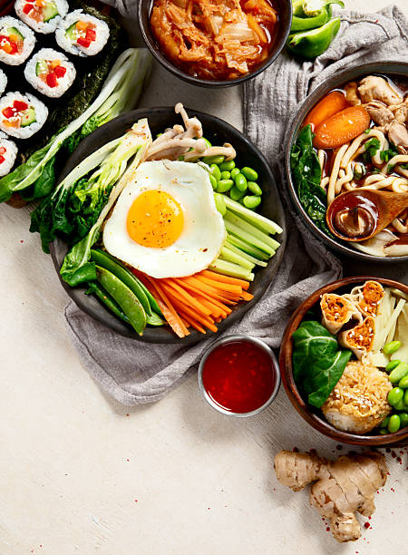 Various Korean Home-style Side Dishes. Asian food concept.