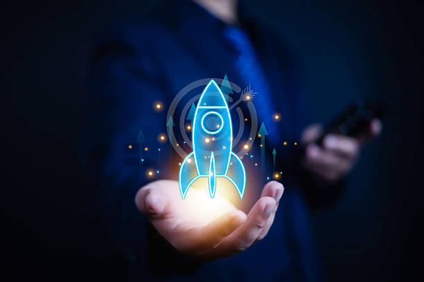 istock Business startup plan concept. Businessman start plan and strategy step rocket businessman the growing graph. Digital marketing, network connection, start up 2208242873
