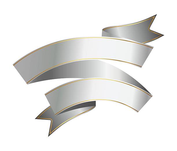 istock Silver ribbon banner with gold border, Silver band 3d, tag, label. Silver award ribbon, luxury label, badge premium quality certificate ribbon. Empty Silver Ribbon, Label Design for text. Eps 10 2208243975