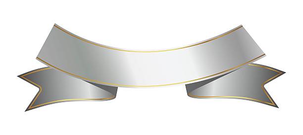 istock Silver award ribbon, luxury label, badge premium quality certificate ribbon. Empty Silver Ribbon, Label Design for text. Silver ribbon banner with gold border, Silver band 3d, tag, label.  Eps 10 2208245338