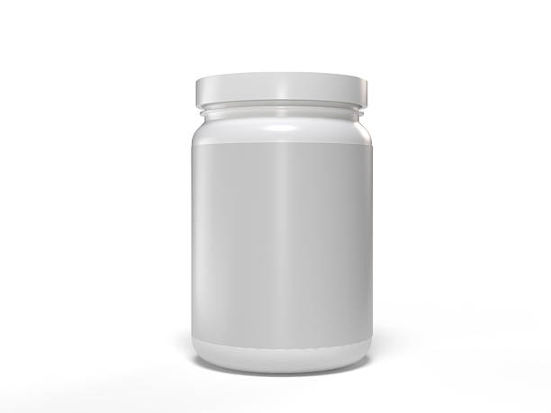 istock Whey protein and mass gain plastic jar, bottle packaging mockup 3d glossy plastic design. Fitness nutrition canister design template for pill capsule cylinder, vitamins. Supplement gym and workout 2208245356