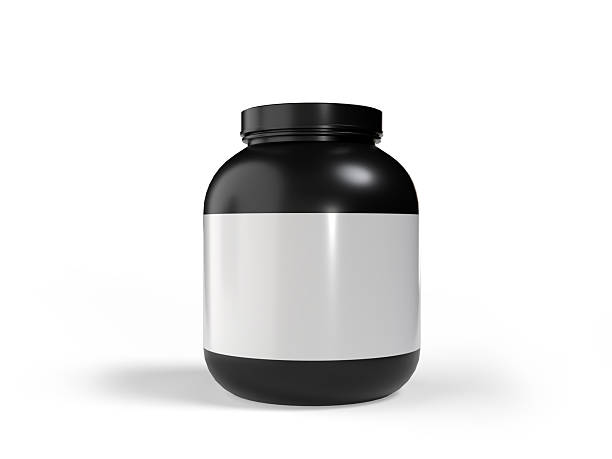 istock Whey protein and mass gain plastic jar, bottle packaging mockup 3d glossy plastic design. Fitness nutrition canister design template for pill capsule cylinder, vitamins. Supplement gym and workout 2208245363