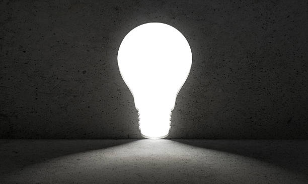 istock Light from light bulb door. dark wall, business concept 2208245958