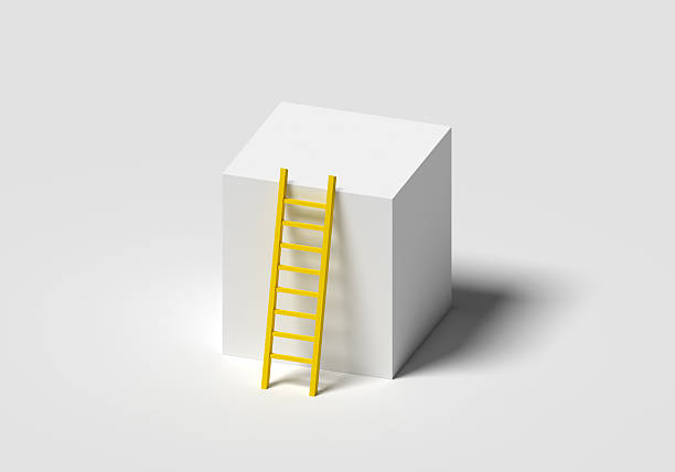 istock Yellow ladder on a square podium 2208245975