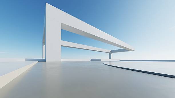 istock 3d render of abstract modern architecture with empty cement floor, minimal exterior, car presentation background 2208247004