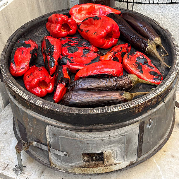 Fried eggplant and red pepper dish at istanbul turkey