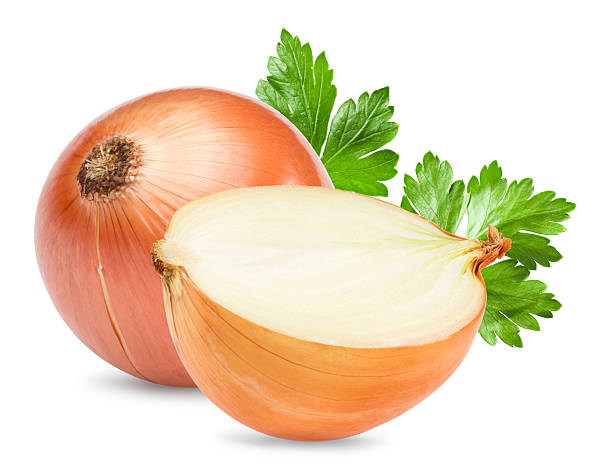 onion with parsley isolated on white background. full depth of field. clipping path