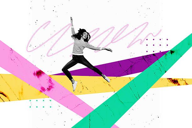 istock Creative composite sketch design artwork collage of young lady jump grace dance achievement goal strategy startup business venture route 2208263700