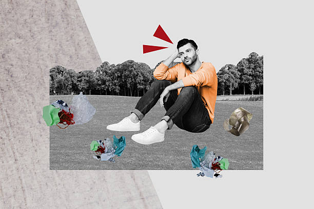 istock Composite sketch image design trend artwork collage of world pollution ecological recycle conservation young man sad bad mood sit park 2208265238