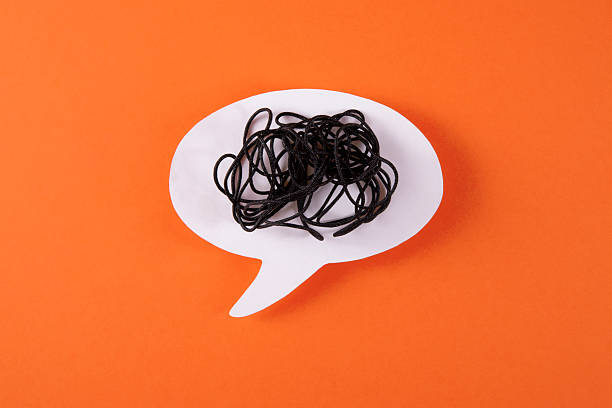 Speech bubble with rope as a brain for Mental health concept