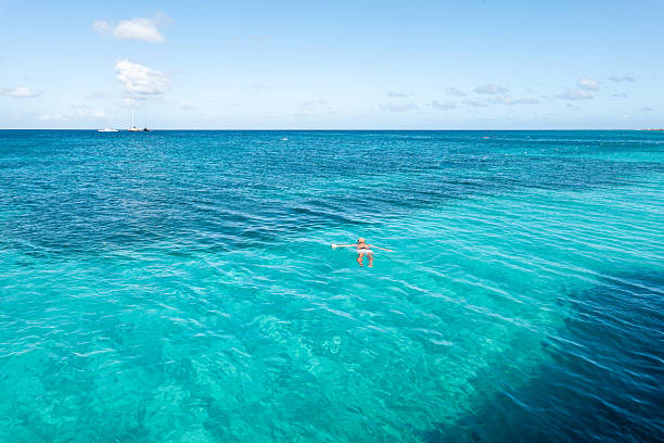 istock Solitary Swimmer in Vast Blue Ocean 2208269755