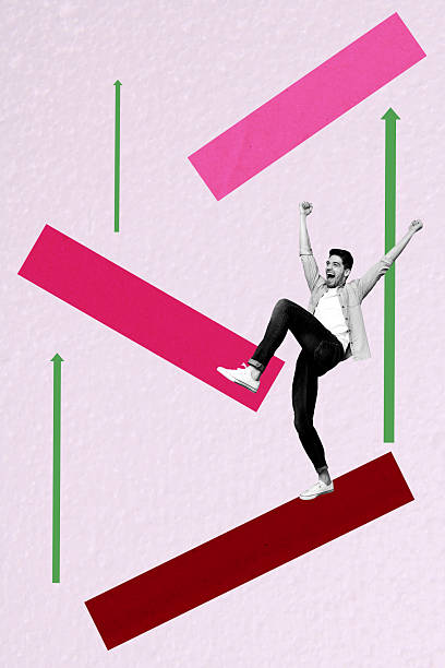 istock Composite image montage trend artwork 3D collage of young man excited success walk step arrow point recruitment entrepreneur hr occupation 2208271745