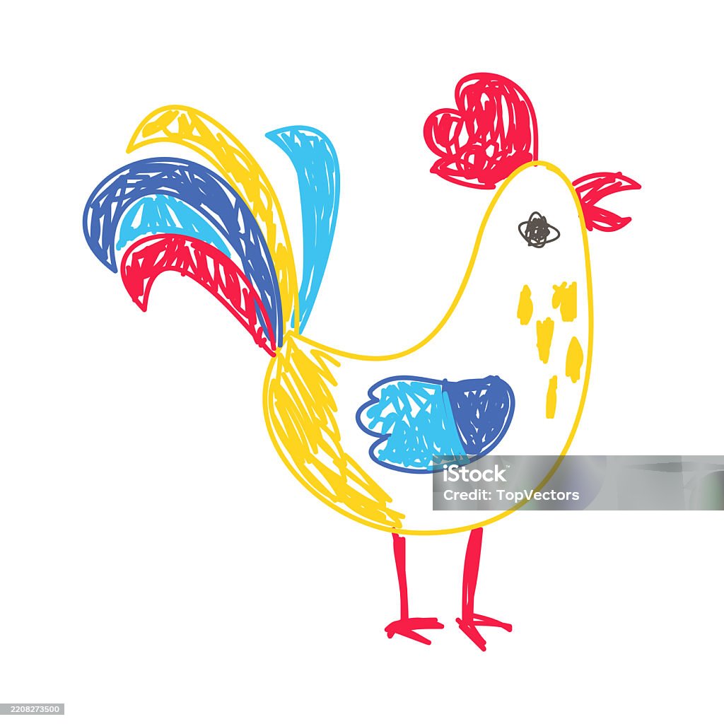 Vector Cockerel Cockerel As Kids Doodle Simple Hand Drawn Element Vector Illustration ...