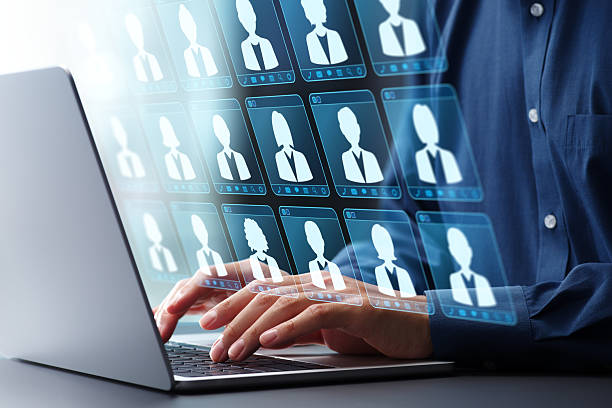 istock Customer data management and employee data management. CRM customer relationship management. Businessman using laptop computer to manage data. 2208274652