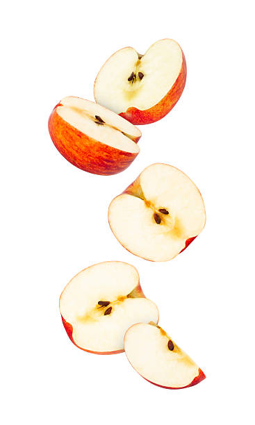 istock Falling Red Apple isolated on white background with clipping path, full depth of field 2208276919