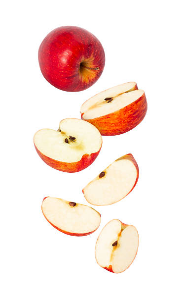 istock Falling Red Apple isolated on white background with clipping path, full depth of field 2208276923