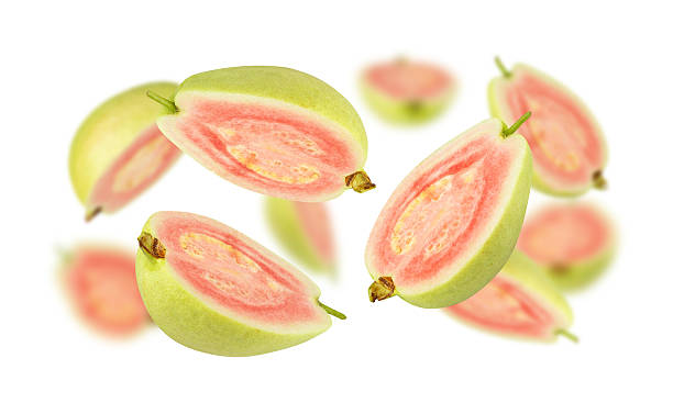 istock Falling Pink Guava isolated on white background with clipping path, full depth of field 2208277050