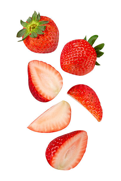 istock Falling Strawberry isolated on white background with clipping path, full depth of field 2208277228