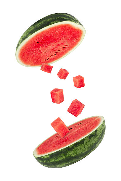 istock Falling Watermelon isolated on white background with clipping path, full depth of field 2208277428