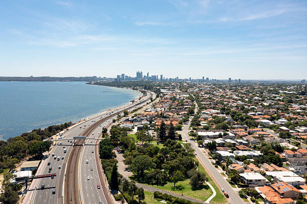 istock Aerial View from Perth Como and Kwinana Freeway to Perth CBD. 2208281713