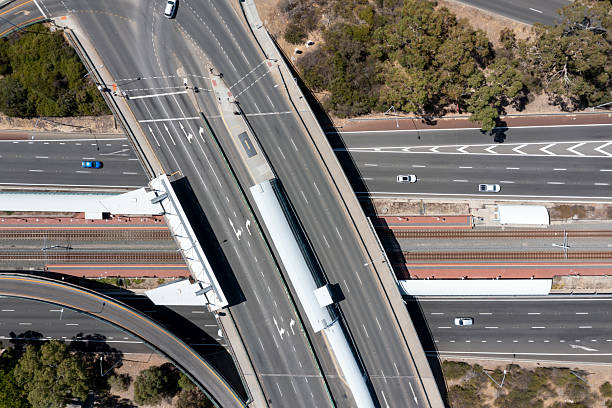Little traffic on the Crossroads Kwinana Freeway and Canning Highway. Como, Perth, West Australia, Australia