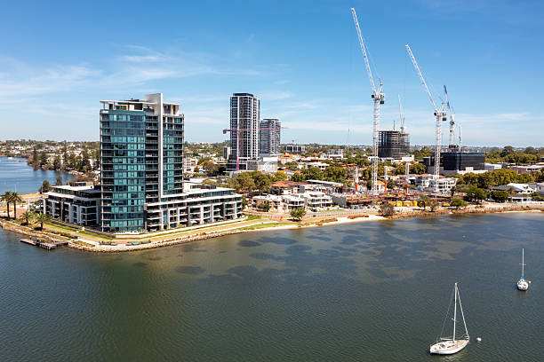 Aerial View from Canning River and Construction Site in Applecross.  Perth, Western Australia, Australia