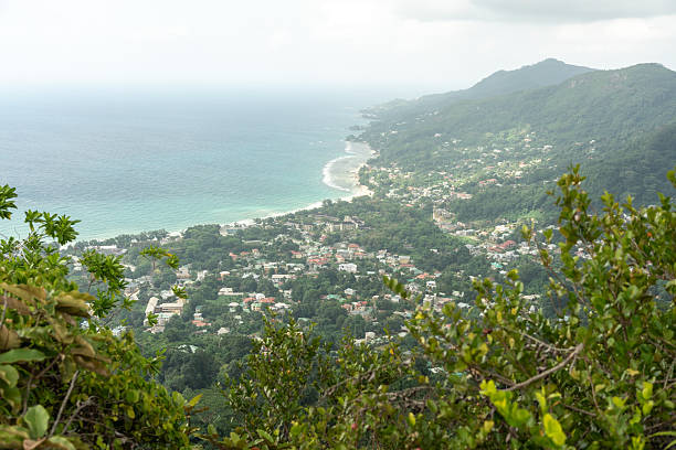 istock Panoramic views from Dans Gallas Trail on Mahe, Seychelles, overlooking lush forest, mountains 2208283849