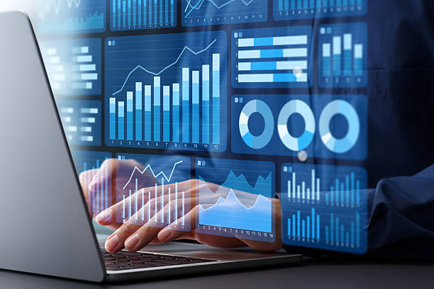 istock Business statistic data and sales data analytics dashboard. Graphs and charts of web marketing analysis. Analyst using laptop computer to analyze data. 2208284378