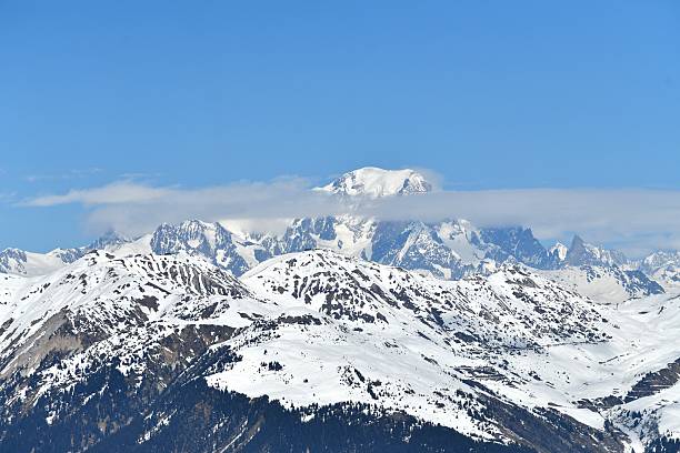 istock Snowcapped French alps by winter under clouds 2208284671