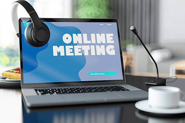 istock Online Meeting Concept with a Modern Laptop, Headset and Microphone 2208285779