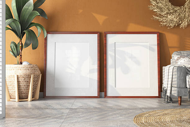istock Two Empty Picture Frame on Beige Room's Floor 2208285889