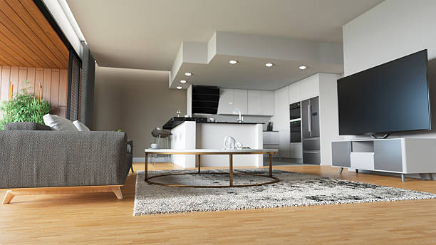 Modern Living Room Floor with Low Angle. 3D Render