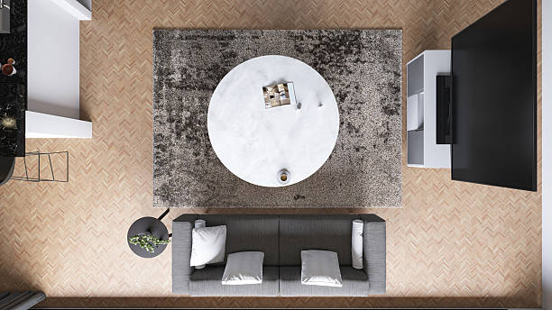 Above view of a Modern Living Room. 3D Render
