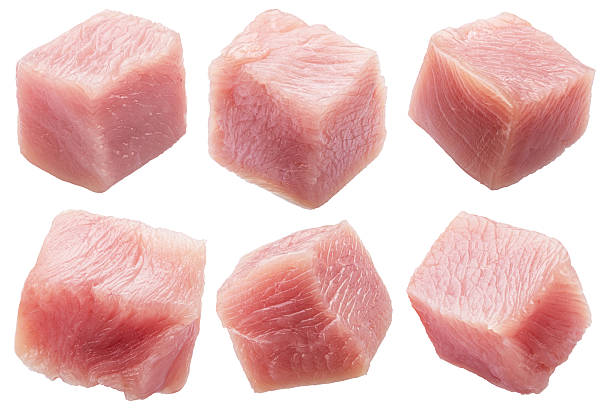 istock Set of different raw turkey meat cubes isolated on white. File contains clipping paths. 2208286488
