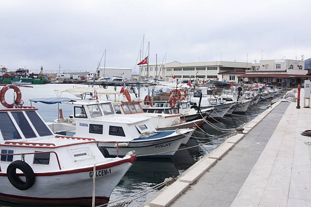 Tasucu, Turkey, 22.02.2025 - Fishing boats on the bund.