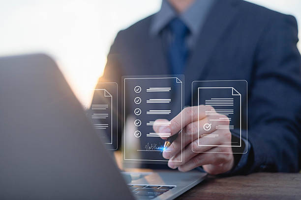 istock Digital Signature technology office. Businessman sign document, Show digital document virtual on laptop,Online business E-signing on network connection, digital document management 2208301667