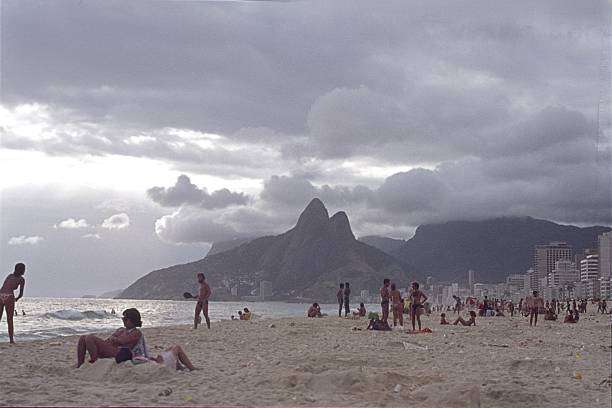 Rio de Janeiro, Brazil, 1977. Beach scene with locals at Copacabana.