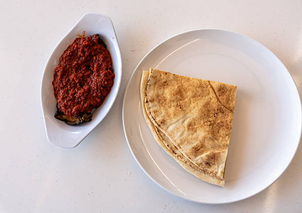 istock Aubergine appetizer, eggplant saksuka salad 2208309564