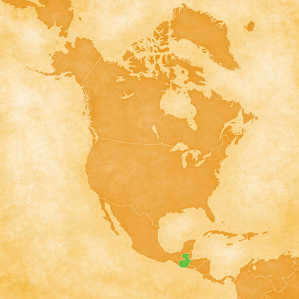 Guatemala on an ocher retro map of North America on old vintage paper.
