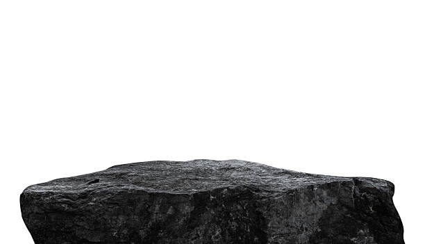 istock Black rock stone isolated white background, Cliff edge black formation well stand display product, cosmetics, Clipping path 2208312500