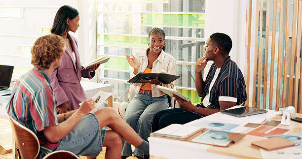 istock Group, students and explain for education in class for business study, help and prepare for presentation. People, planning and discussion with learning advice, sharing knowledge and university course 2208314590