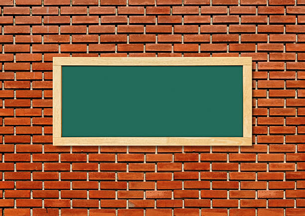 Interior scene with brick wall, wooden floor, advertising billboard in retro style chalkboard in wooden frame. Open space with old wall, wooden floor, cafe menu or pointer board. 3d render