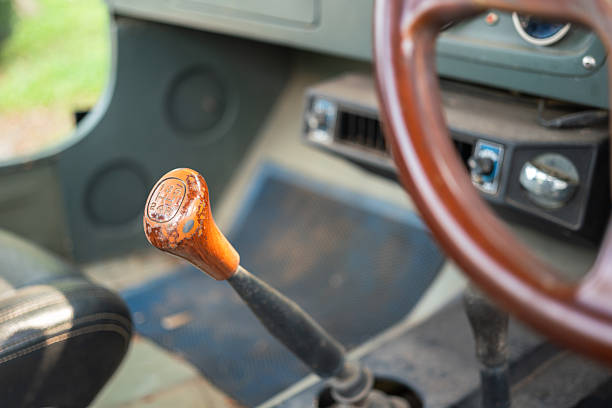 istock Classic car gearing lever with wooden head handle. 2208321008