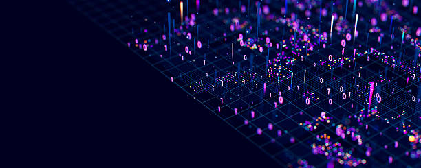 Macro of quantum computing technology. Digital patterns of big data. Microworld of LLM AI learning process. Nano technology presentation.