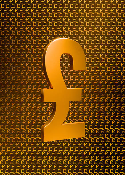 Gold shiny British pound currency sign. Symbol, 3D sign, icon, GBP Britsh pound. 3D illustration