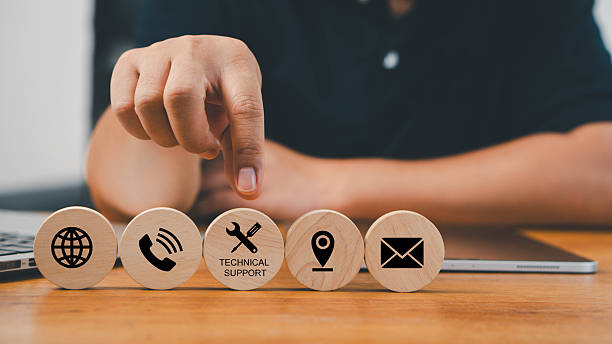istock Support icon on wooden blocks, Technical support customer service concept, call center and customer service help. Technical Support Customer Service Business Technology Internet Concept. 2208328786