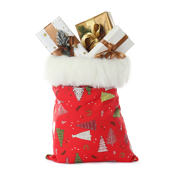 istock Santa Claus bag with gift boxes isolated on white 2208329066
